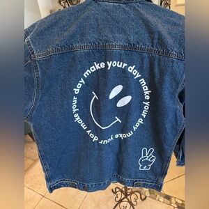 Cobra Graphic Blue Denim Bomber Jean Jacket Tiktok Smiley Men’s Small